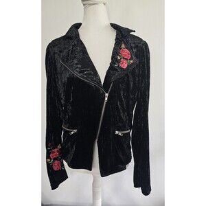 Disney Jacket Black Velvet XL Crop Embroidered Red Roses Coco Movie Merch Gothic